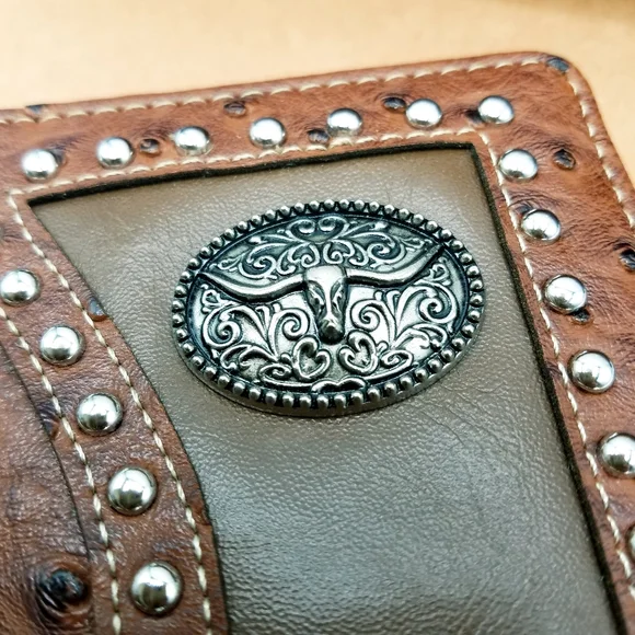 Longhorn Cowboy Western WALLET BifoldBrown7 x 3.5 inches Ostrichte…
